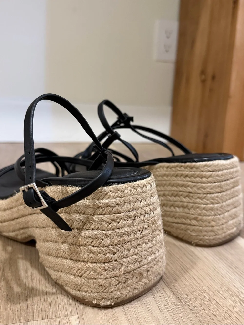 Topshop Black Strappy Espadrille Platform Wedges